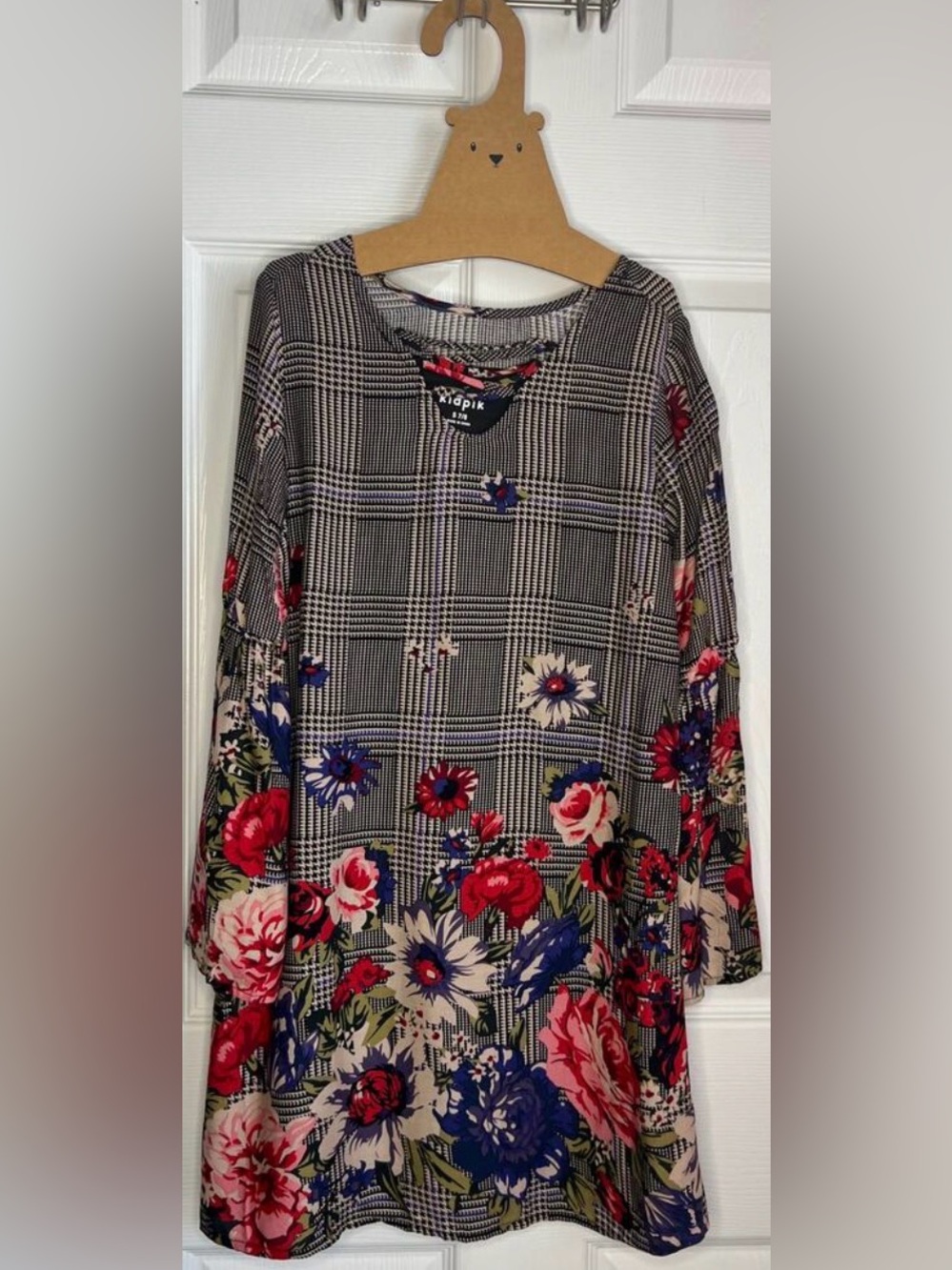 Kidpik Houndstooth Floral Dress sz S 7/8